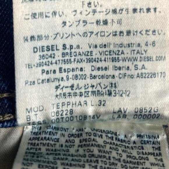 Diesel Tepphar Slim Carrot Wash 0852G Stretch Logo Patch Rear Studs US 33 X 32 - Picture 16 of 16